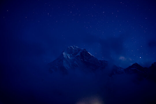 Cholatse Summit in the Himalayan Mountains at Nighttime, Nepal