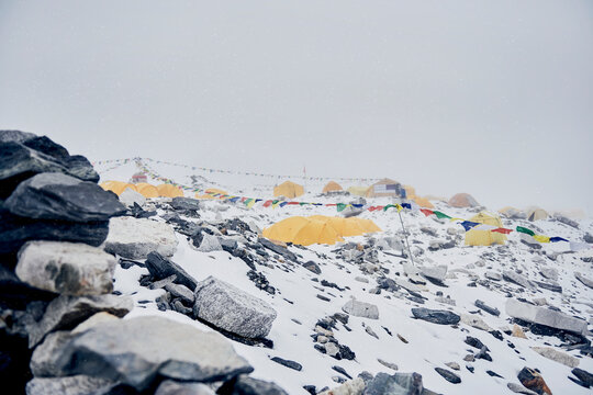 Snow covered Mount Everest Basecamp in Nepal