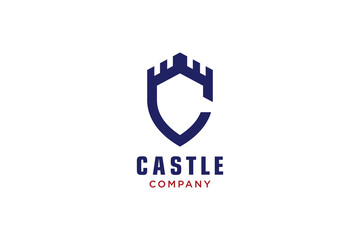 Creative shield with castle and initial C logo, Vector logo template.