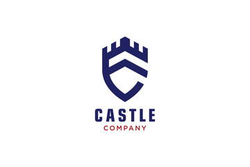 Fototapeta premium Creative shield with castle and initial E logo, Vector logo template.