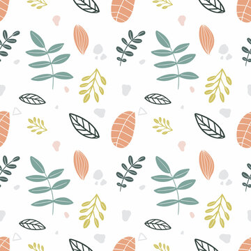 colorful seamless vector pattern with various leaf