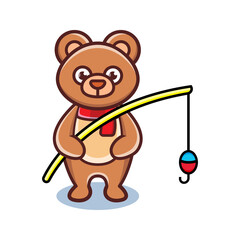 cartoon animal cute bear holding a fishing rod