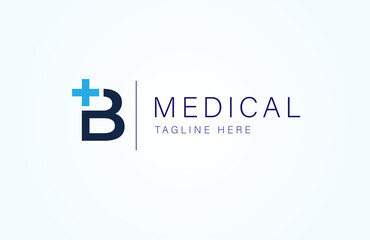 Medical logo, letter B with medical cross combination, flat design logo template, vector illustration