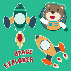 Space bear or astronaut in a space suit with cartoon style. Can be used for t-shirt print, kids wear fashion design, invitation card. fabric, textile, nursery wallpaper, poster and other decoration.