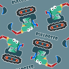 Seamless pattern texture of heavy tool with cute dinosaurs For fabric textile, nursery, baby clothes, background, textile, wrapping paper and other decoration.