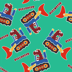 Naklejka premium Seamless pattern texture of heavy tool with cute dinosaurs For fabric textile, nursery, baby clothes, background, textile, wrapping paper and other decoration.