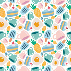 seamless vector pattern with dessert food and cup
