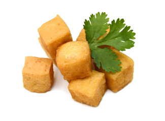 Fried tofu on a white background 