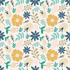 collection set of leaf plants and flowers pattern