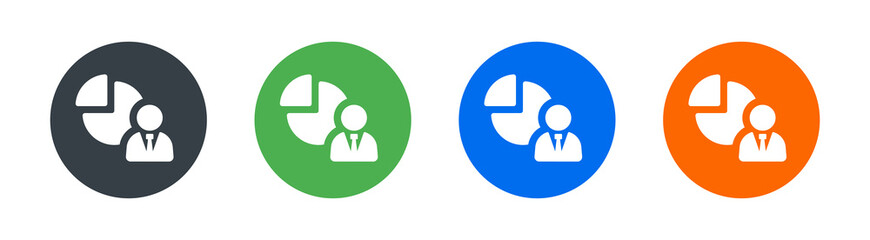 Businessman with statistic data or part on investment icon. Stockholder and shareholder icon