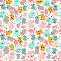 colorful seamless vector pattern with cute animals