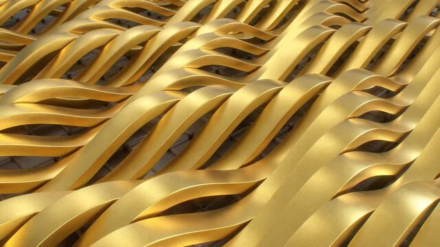 Beautiful Shining Gold Abstract Wave Reflective Metal Strips Flowing - 4K Seamless VJ Loop Motion Background Animation