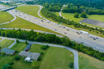 Highway US interstate 70 through the Scioto Woods, Columbus, Ohio USA of aerial view
