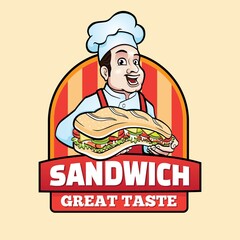 Sub Sandwich Chef Mascot Logo