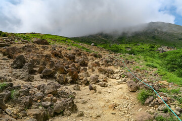 Mt Chausudake with some clouds in Nasu, Tochigi, Japan. July 20, 2021.