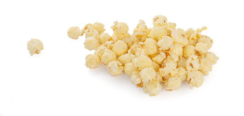 Heap of delicious popcorn caramel , isolated on white background