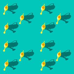 Fototapeta na wymiar Photo in the form of a seamless pattern. Yellow watering can for watering flowers with shadows on a colored turquoise background. High quality photo