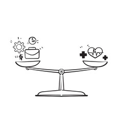 hand drawn doodle Health and work on scales illustration symbol for equality isolated