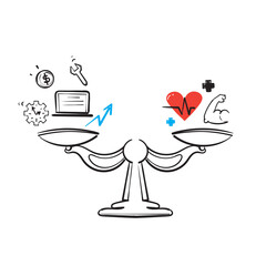 hand drawn doodle Health and work on scales illustration symbol for equality isolated