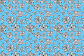 pano seamless raster floral pattern with white doodles flowers
