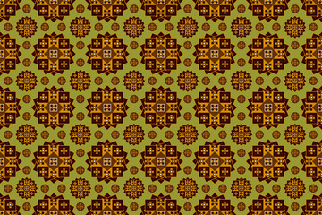 Brown floral pattern with seamless interlacing for fashion fabrics and printed products, ethnic tribal fabrics, gold backgrounds.