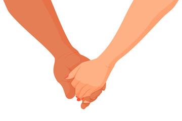 Vector illustration in flat style. The couple is holding hands. Hand in hand
