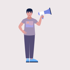 Fototapeta premium speaks into a megaphone