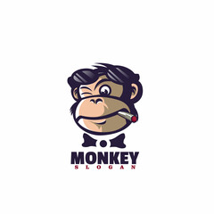 Vector Logo Illustration Monkey Mascot Cartoon Style.