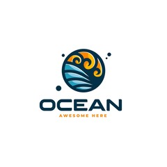 Vector Logo Illustration Ocean Simple Mascot Style.