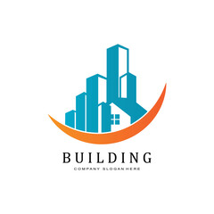 Obraz premium Urban building construction logo icon symbol, house, apartment, city view