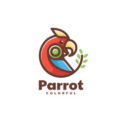 Vector Logo Illustration Parrot Simple Mascot Style.