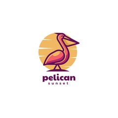 Vector Logo Illustration Pelican Simple Mascot Style.