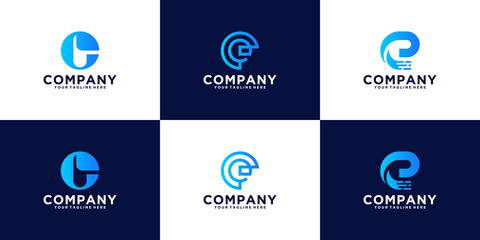 letter e monogram logo inspiration in line art style