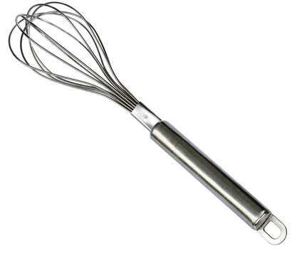 Metal stainless steel kitchen whisk isolated on a white background