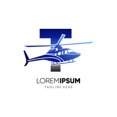 Letter T Initial Helicopter Logo Design Vector Icon Graphic Emblem Illustration