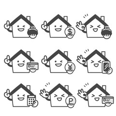 家のキャラクターのお金に関する表情セット