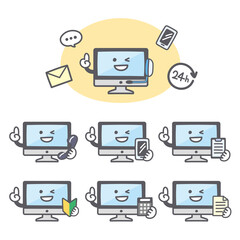 パソコンのキャラクターのお問い合わせに関する表情セット