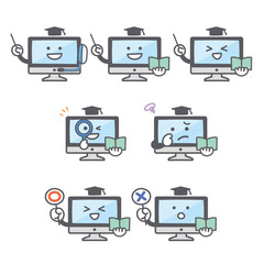 パソコンのキャラクターの教育に関する表情セット