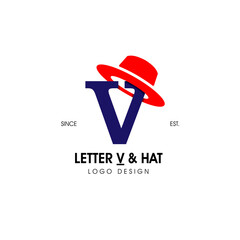 Simple and stylish initial logo letter V combining with red hat