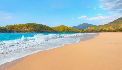 Panoramic view of amazing Oludeniz Beach And Blue Lagoon, Oludeniz beach is best beaches in Turkey - Fethiye, Turkey