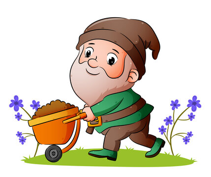 recommend clip art: The dwarf is pulling the wheelbarrow with full of ground