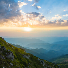 green mountain valley at the sunrise, travel mountain background