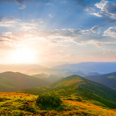 green mountain valley at the sunrise, travel mountain background