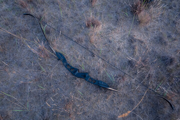 sport bow lie on sand in prairie