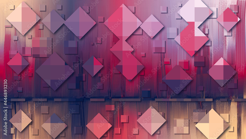 Poster abstract 3d rombs backdrop, pixel art technology pattern background. random colorful mosaic for web,