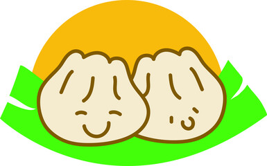 Dimsum logo vector design with sun on the back