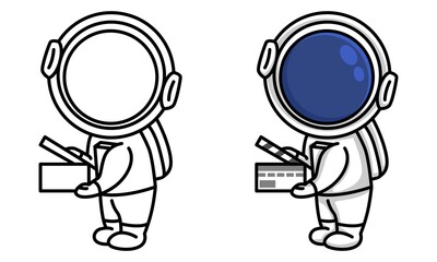 astronaut holding up a clapboard movie film coloring page for kids