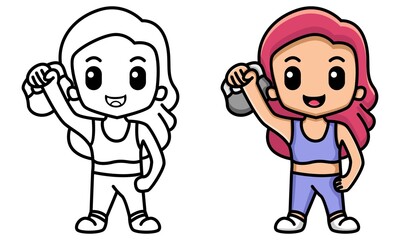 woman holding a dumbbells coloring page for kids