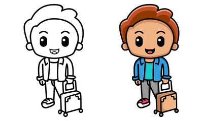 man with suitcase coloring page for kids