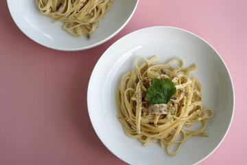 Fettucinne with mushroom sauce. 